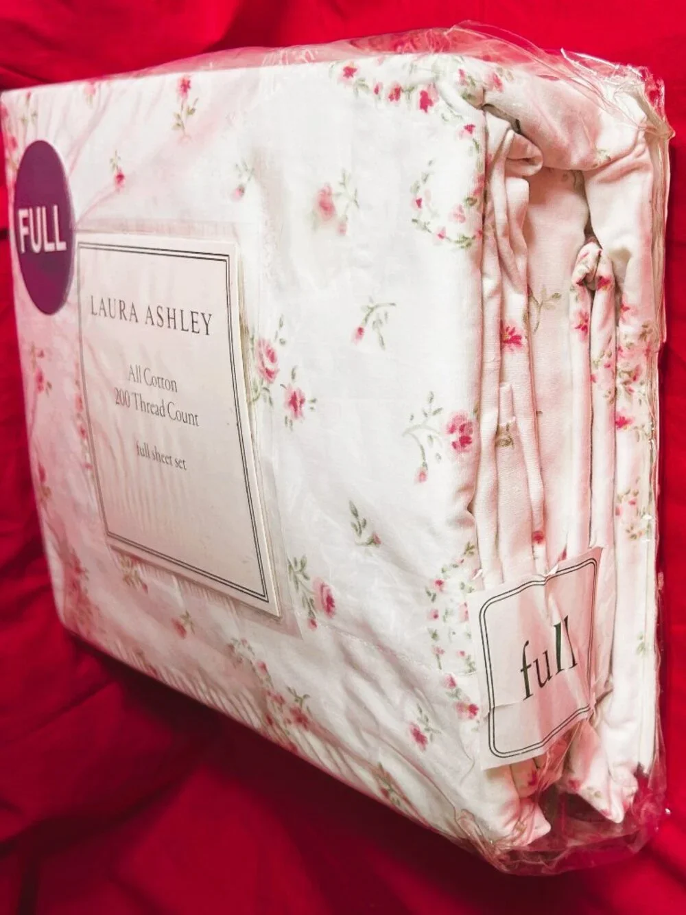 NEW Vintage Full Cotton Sheet Set~Laura Ashley Bistol white Pink Rose Paisley